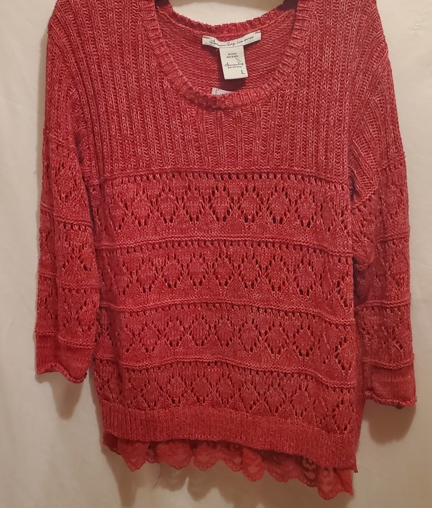 AMERICAN RAG SWEATER, LARGE, NWT, LACE ON BOTTOM